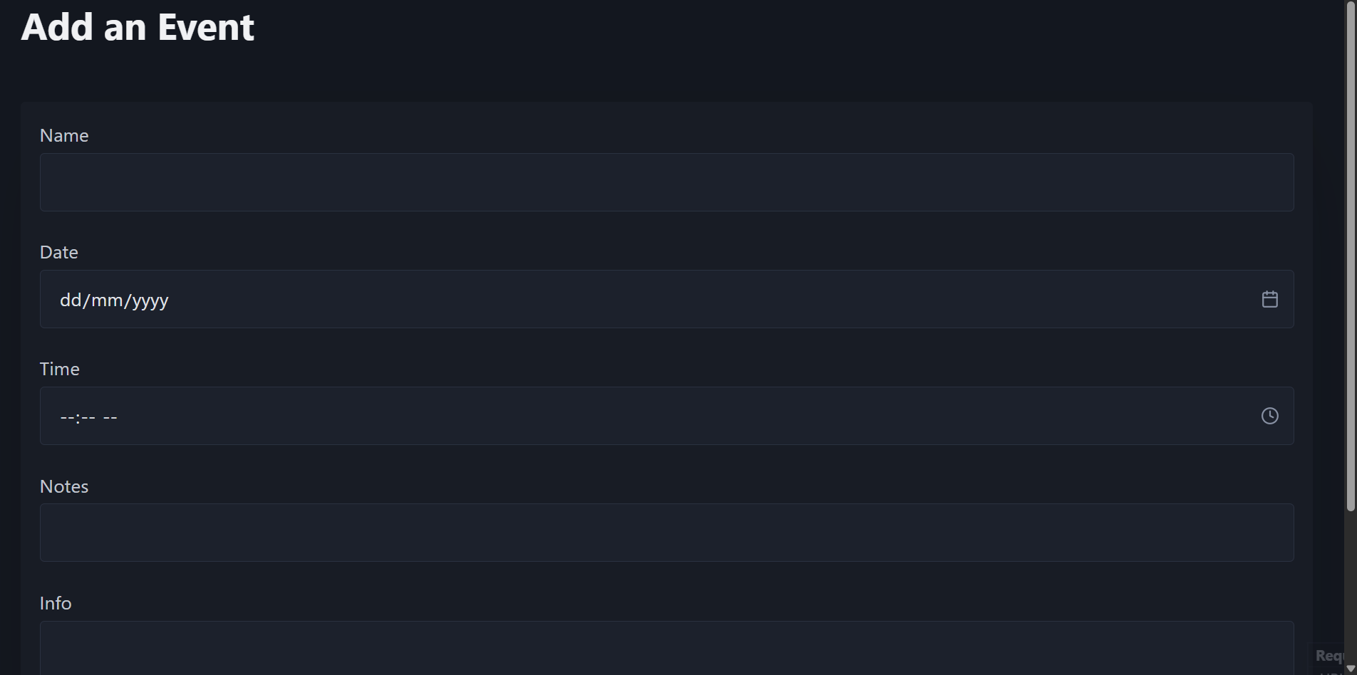 SCREENSHOT OF THE ADD EVENT PAGE