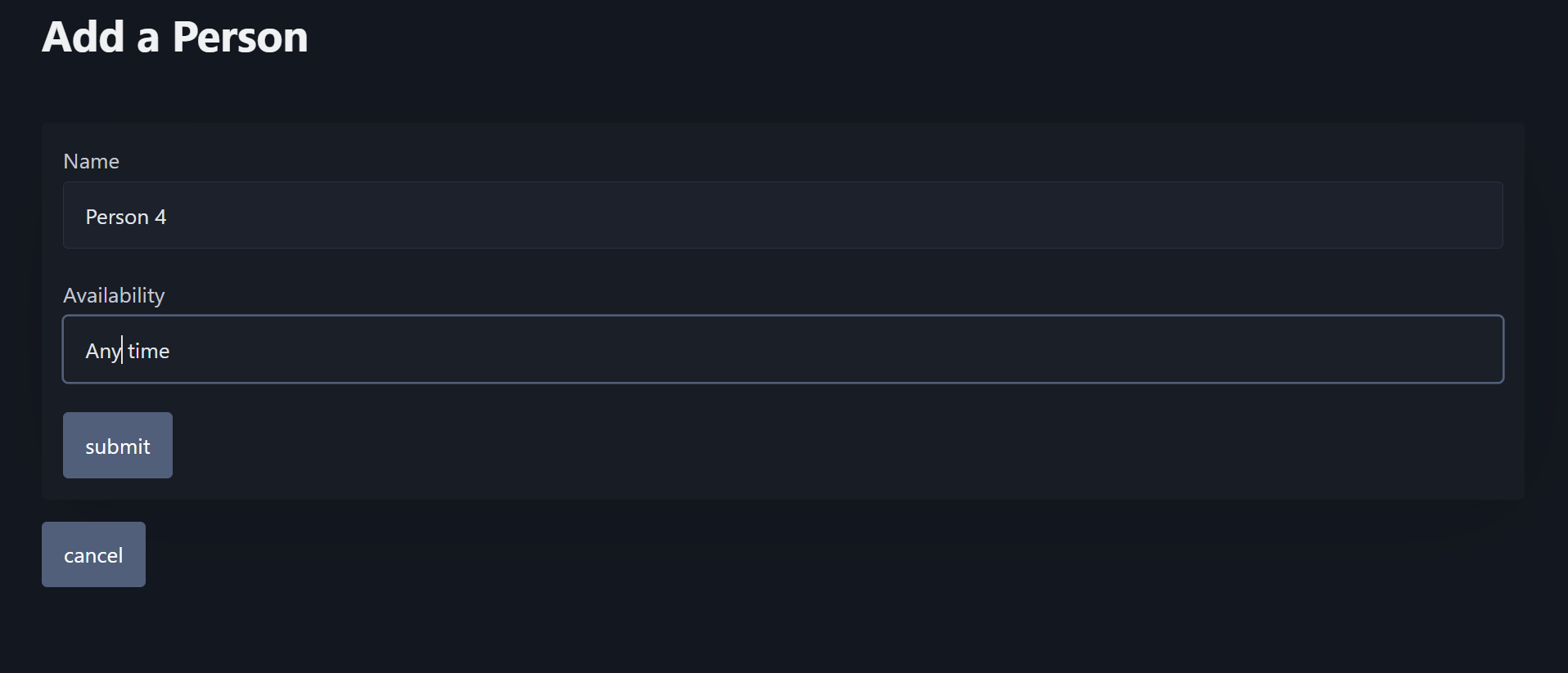 SCREENSHOT OF THE ADD PERSON PAGE